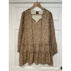 CalStyle Oversized Babydoll Mini Dress Tiered Ruffle Sheer Long Sleeve Gauzy S M